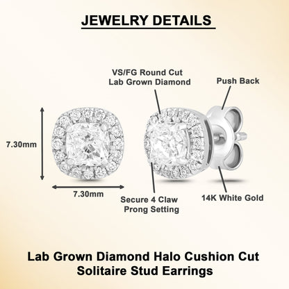 1 Ct Lab Grown Diamond Halo Stud Earrings 14K Gold - Dewberry Diamonds