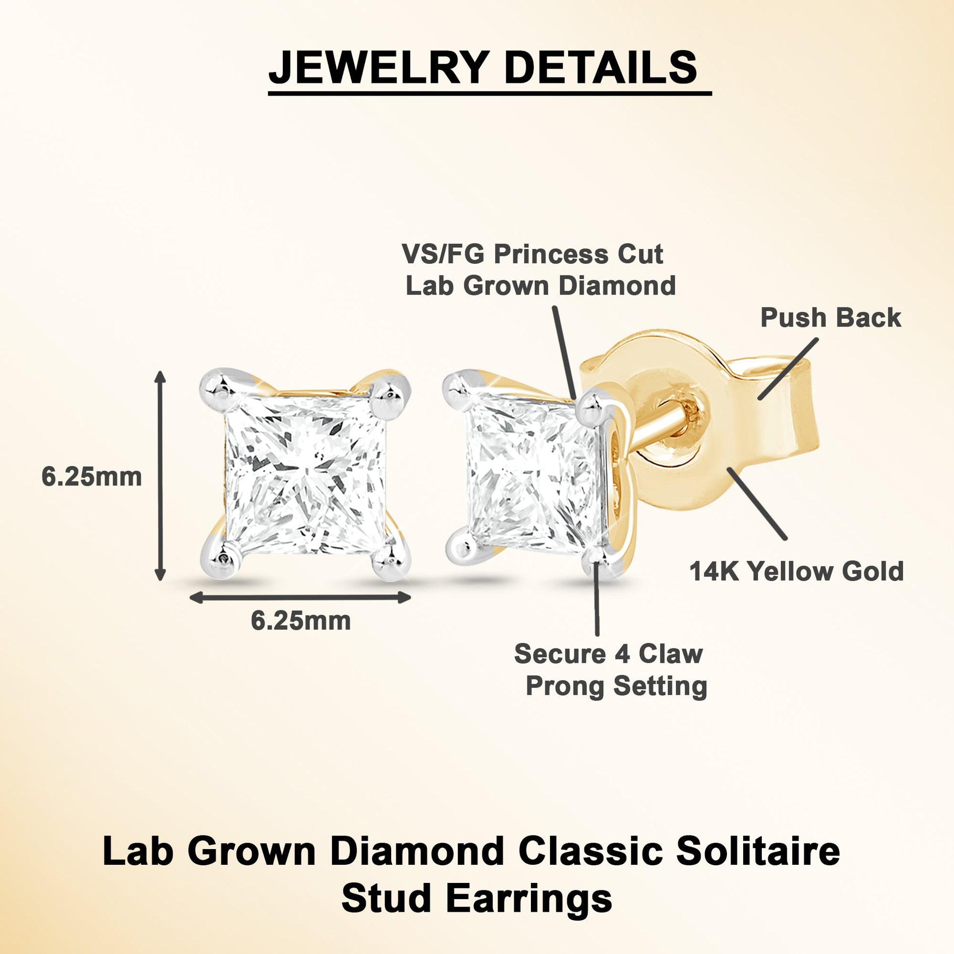 1 Ct Lab Grown Diamond Solitaire 14K Gold Stud Earrings - Dewberry Diamonds