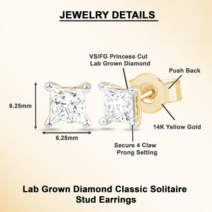1 Ct Lab Grown Diamond Solitaire 14K Gold Stud Earrings - Dewberry Diamonds