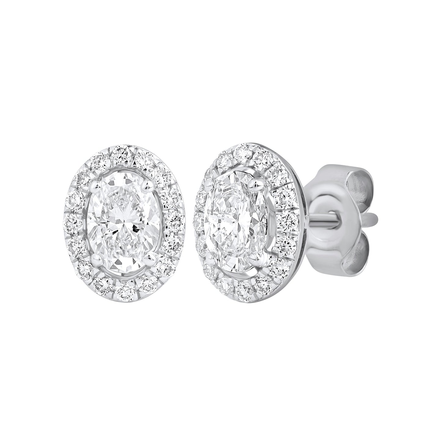 1 Ct Oval Cut Diamond 925 Silver Halo Stud Earrings - Dewberry Diamonds