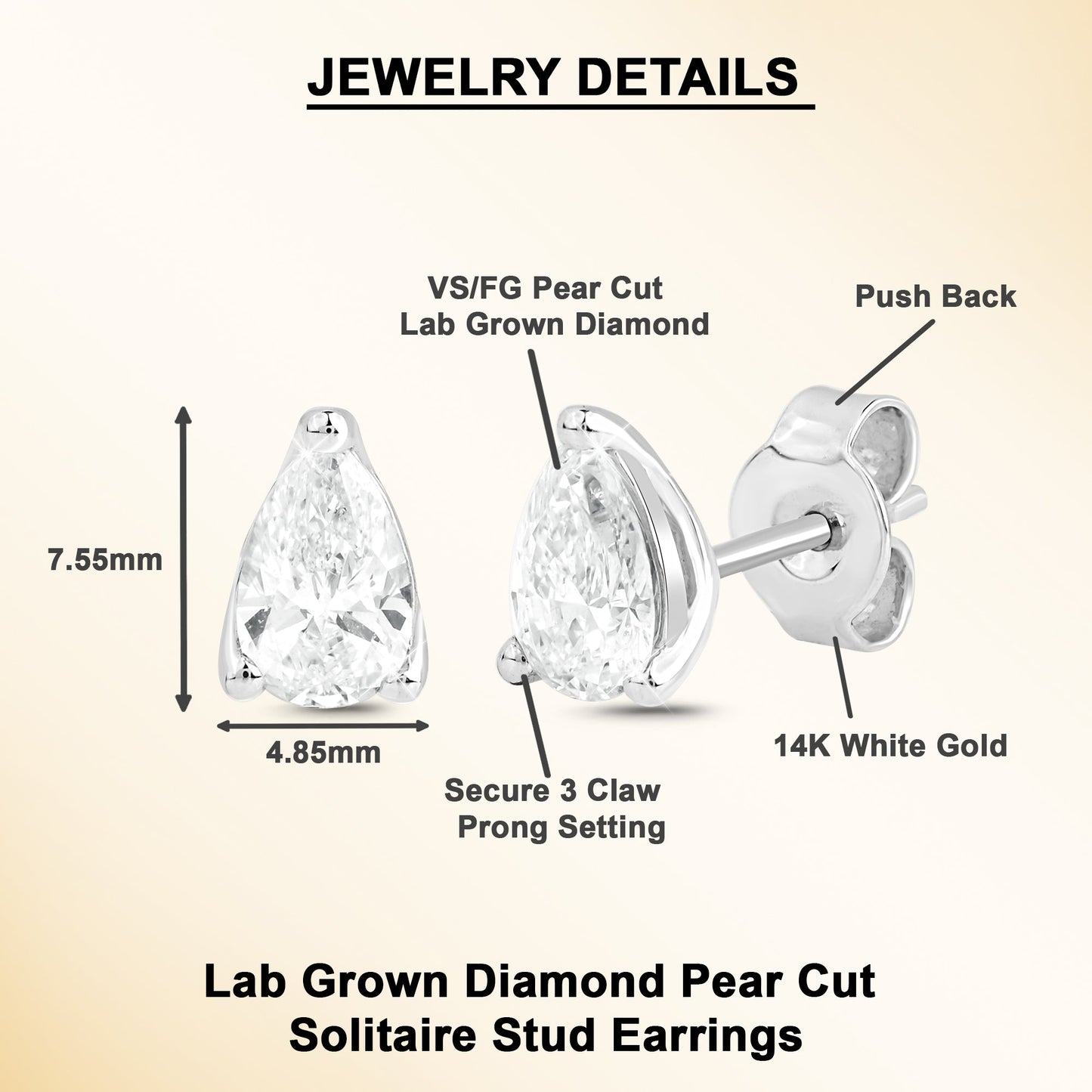 1 Ct Pear Cut Diamond Solitaire Stud Earrings 14K Gold - Dewberry Diamonds