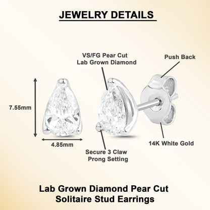 1 Ct Pear Cut Diamond Solitaire Stud Earrings 14K Gold - Dewberry Diamonds