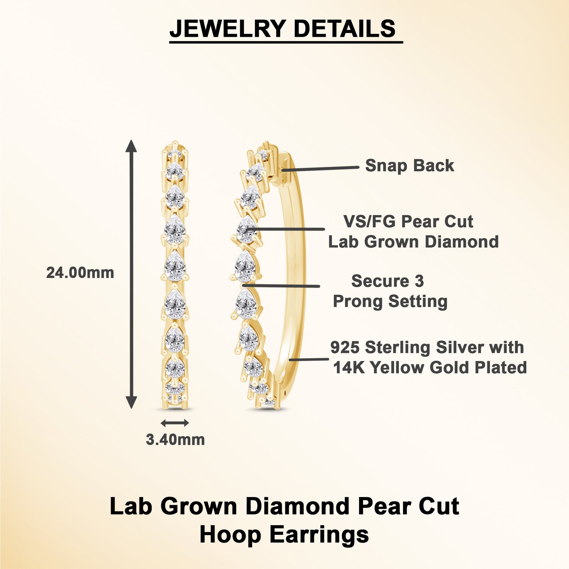 1 Ct Pear Cut Lab Grown Diamond Hoop Earrings - Dewberry Diamonds