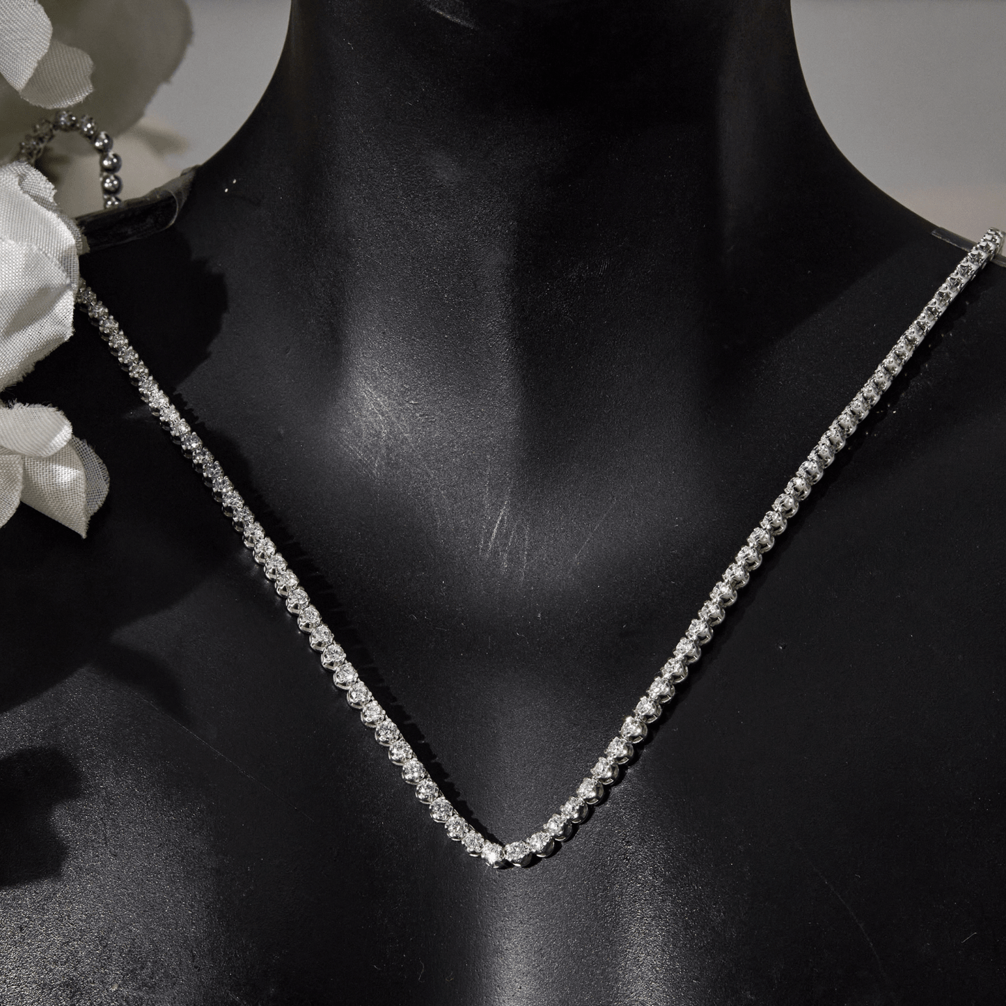 10K White Gold 5 Ct Round Cut Diamond Tennis Necklace - Dewberry Diamonds