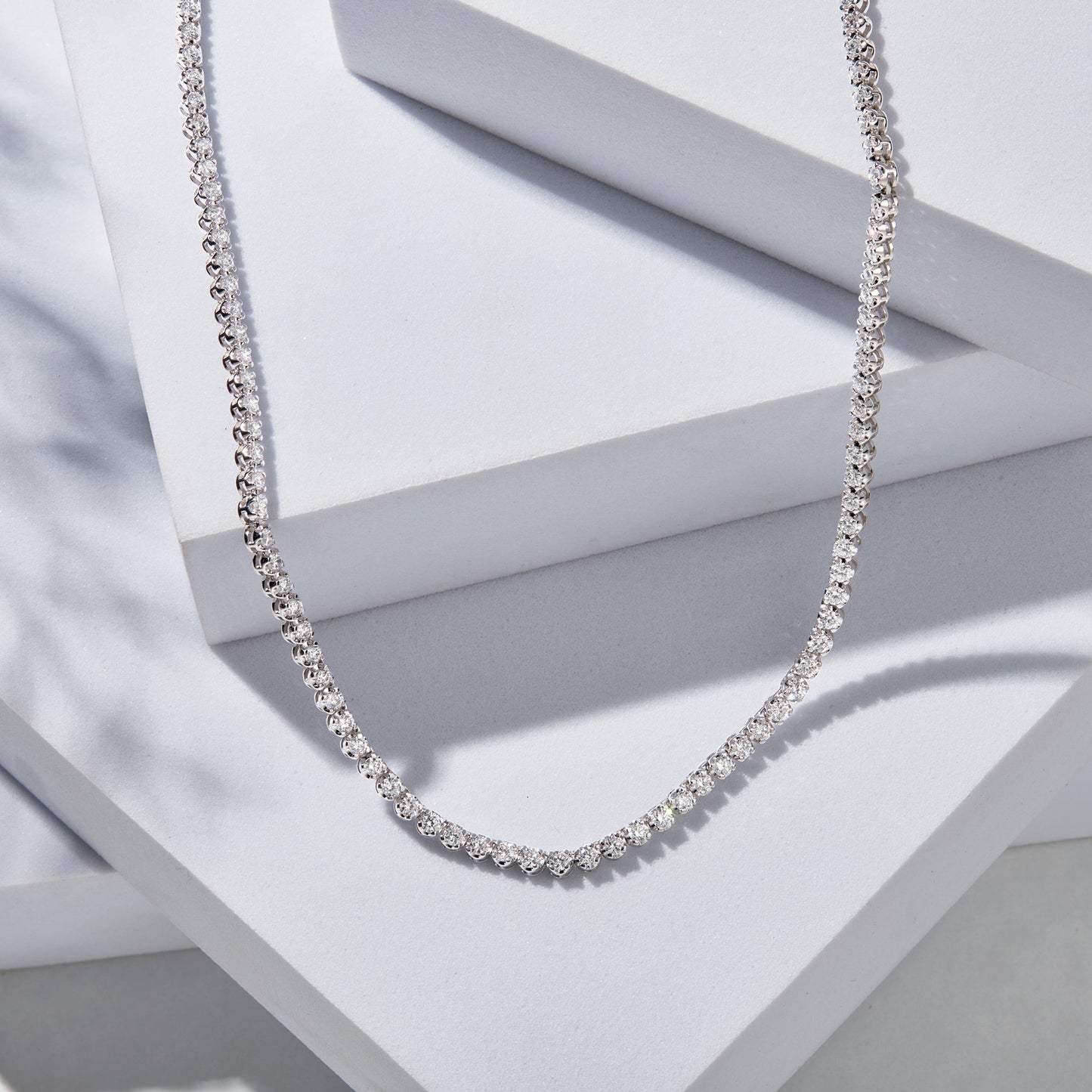 10K White Gold 5 Ct Round Cut Diamond Tennis Necklace - Dewberry Diamonds