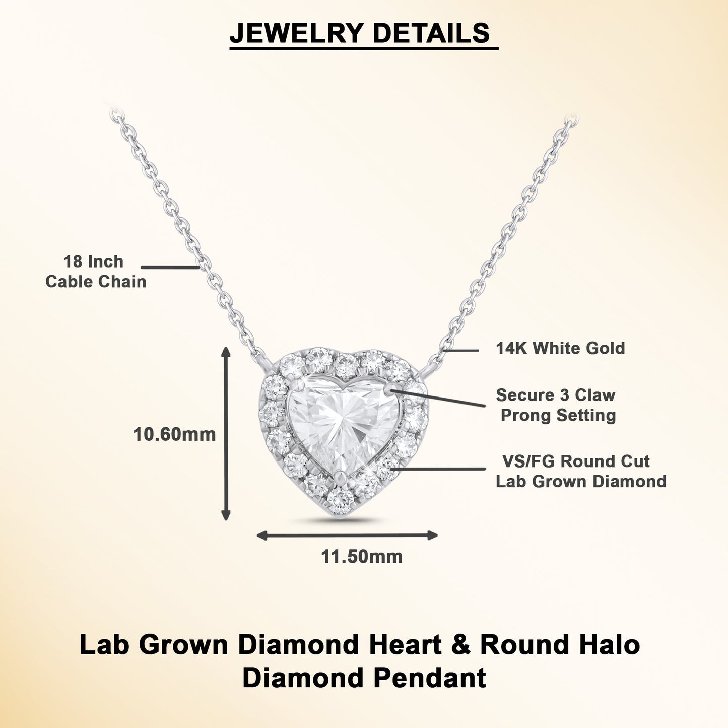1.20 Ct Lab Grown Diamond Halo Heart Pendant Necklace - Dewberry Diamonds