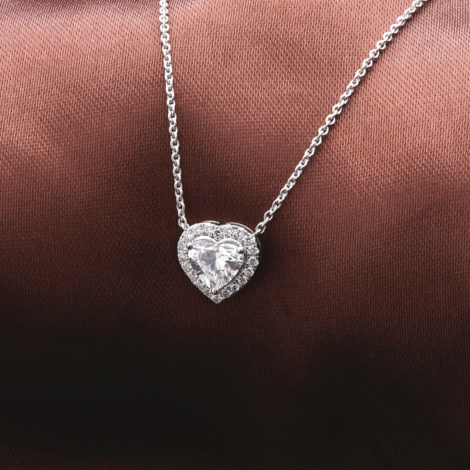 1.20 Ct Lab Grown Diamond Halo Heart Pendant Necklace - Dewberry Diamonds