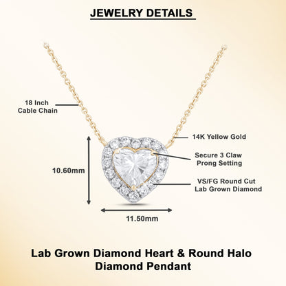 1.20 Ct Lab Grown Diamond Halo Heart Pendant Necklace - Dewberry Diamonds