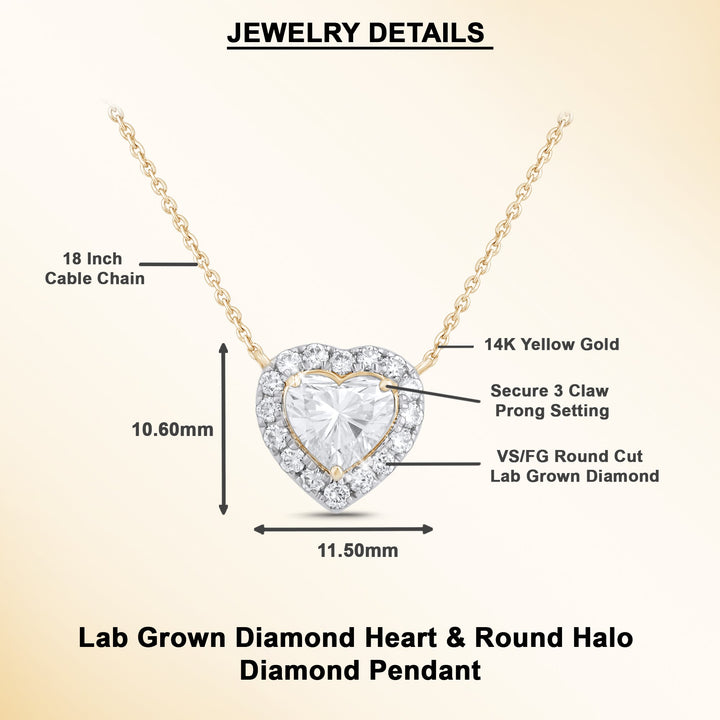 1.20 Ct Lab Grown Diamond Halo Heart Pendant Necklace - Dewberry Diamonds