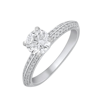 1.25 Ct 925 Sterling Silver Solitaire With Side Accent Diamond Ring - Dewberry Diamonds