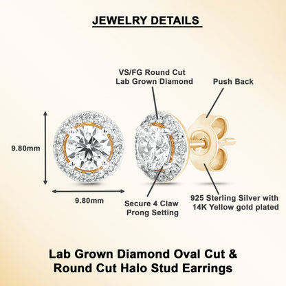 1.3 Ct Diamond 925 Silver Halo Stud Earrings - Dewberry Diamonds