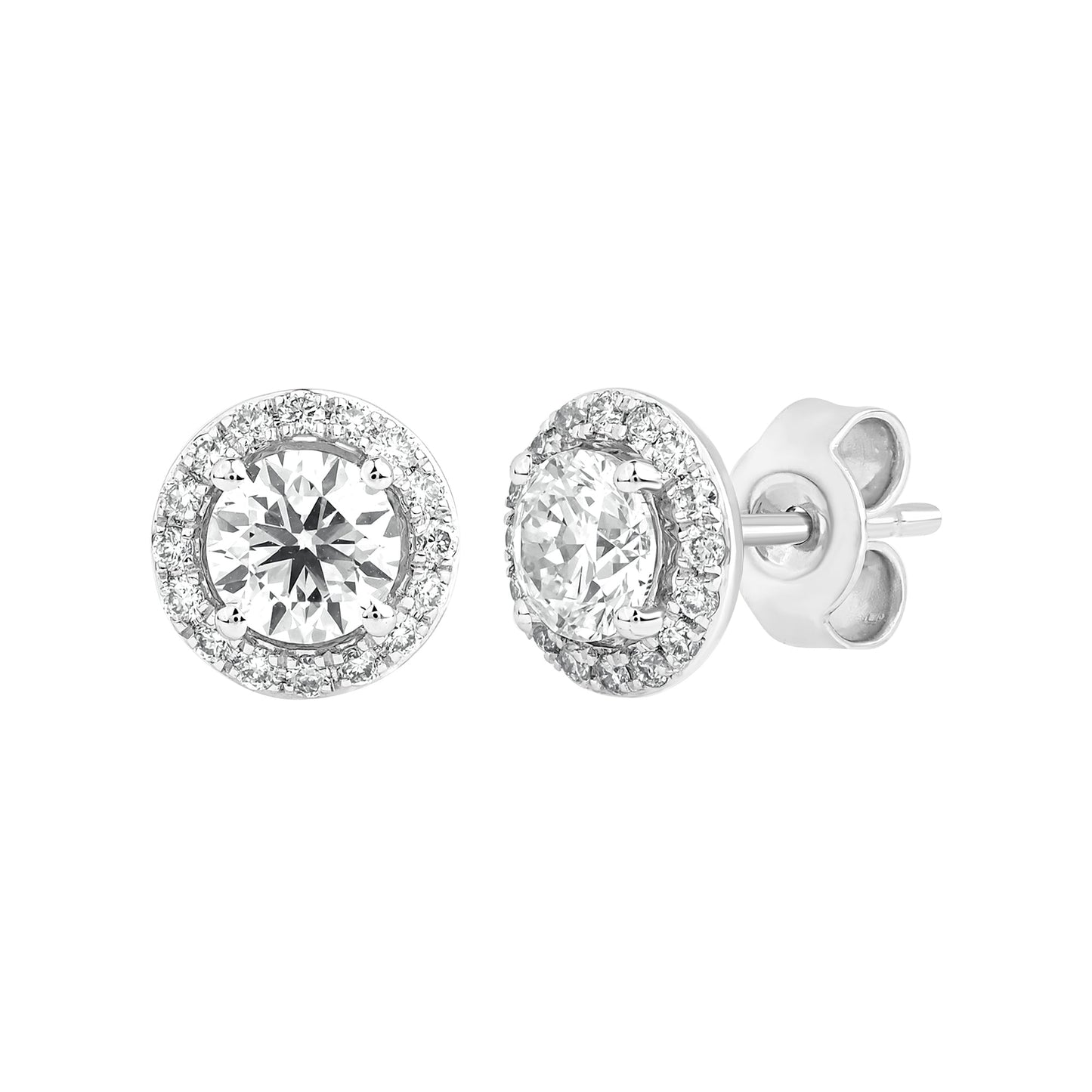 1.3 Ct Diamond 925 Silver Solitaire Halo Stud Earrings - Dewberry Diamonds