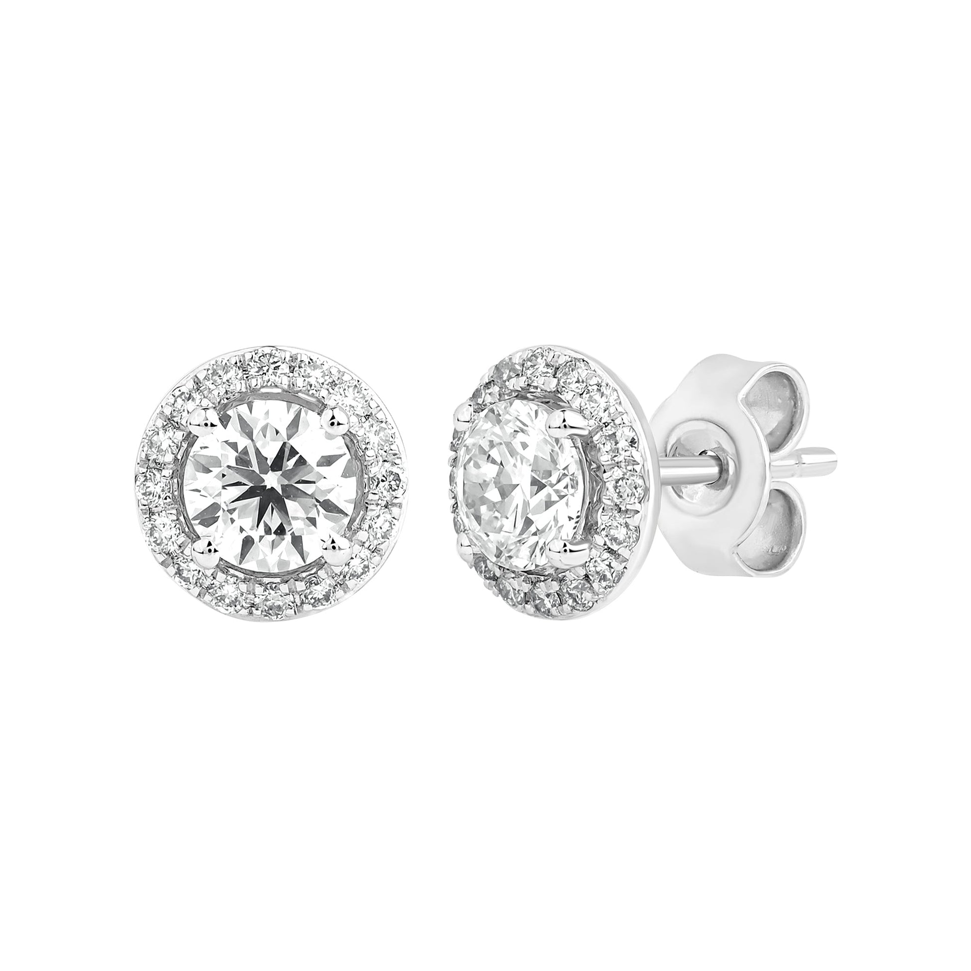 1.3 Ct Diamond 925 Silver Solitaire Halo Stud Earrings - Dewberry Diamonds