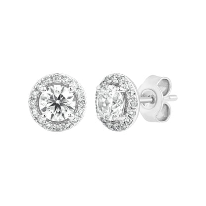 1.3 Ct Diamond 925 Silver Solitaire Halo Stud Earrings - Dewberry Diamonds