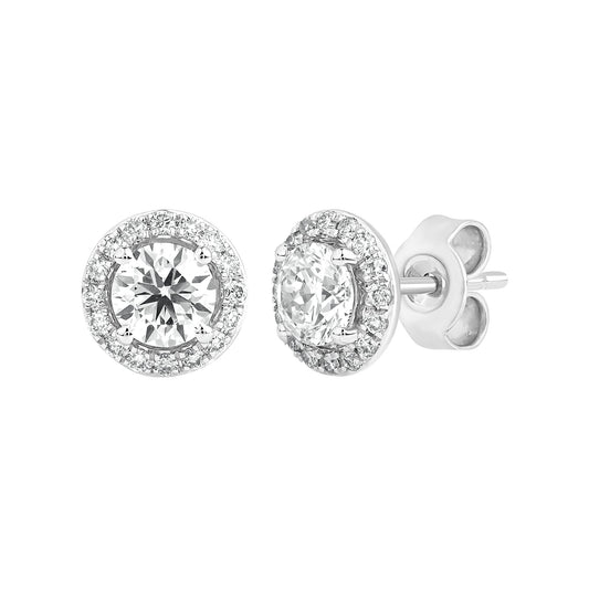 1.3 Ct Diamond 925 Silver Solitaire Halo Stud Earrings - Dewberry Diamonds