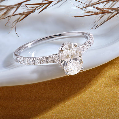 1.35 Ct 925 Sterling Silver Oval Cut Hidden Halo Diamond Ring - Dewberry Diamonds