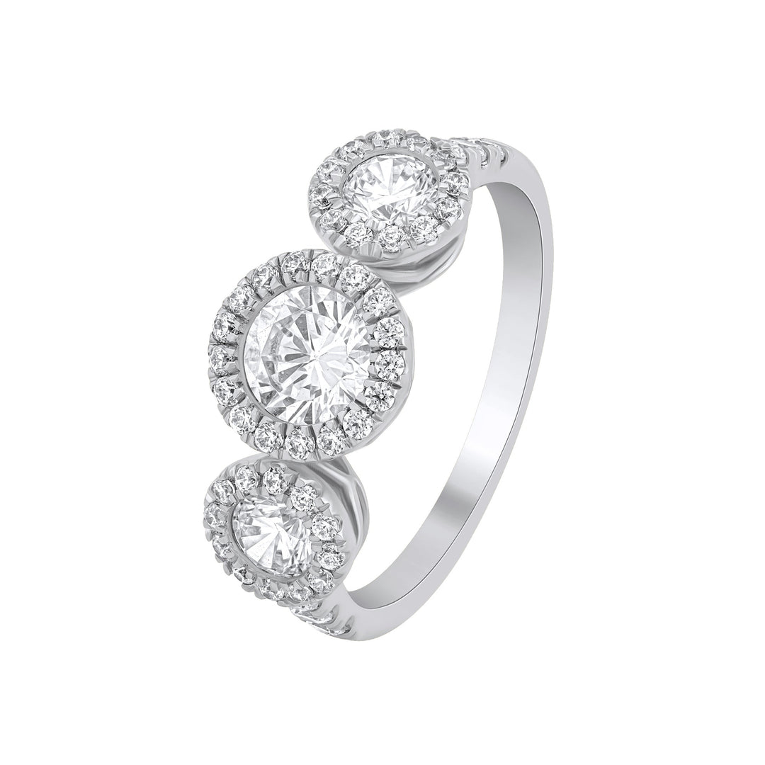 1.45 CT Lab Grown Diamond Three-Stone Halo Engagement Ring - Dewberry Diamonds