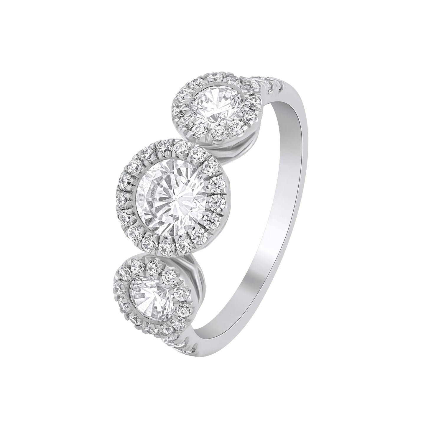 1.45 CT Lab Grown Diamond Three-Stone Halo Engagement Ring - Dewberry Diamonds