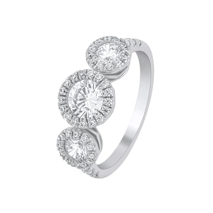 1.45 CT Lab Grown Diamond Three-Stone Halo Engagement Ring - Dewberry Diamonds