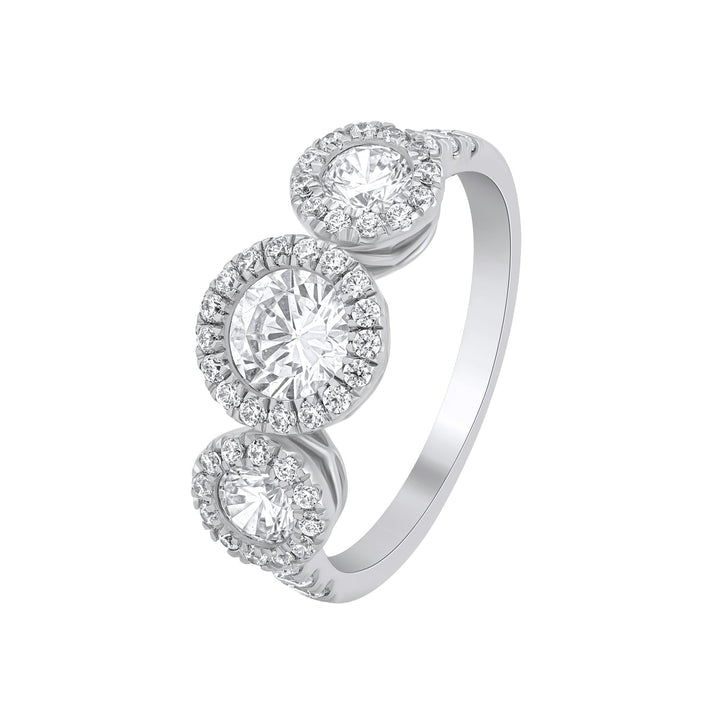 1.45 CT Lab Grown Diamond Three-Stone Halo Engagement Ring - Dewberry Diamonds