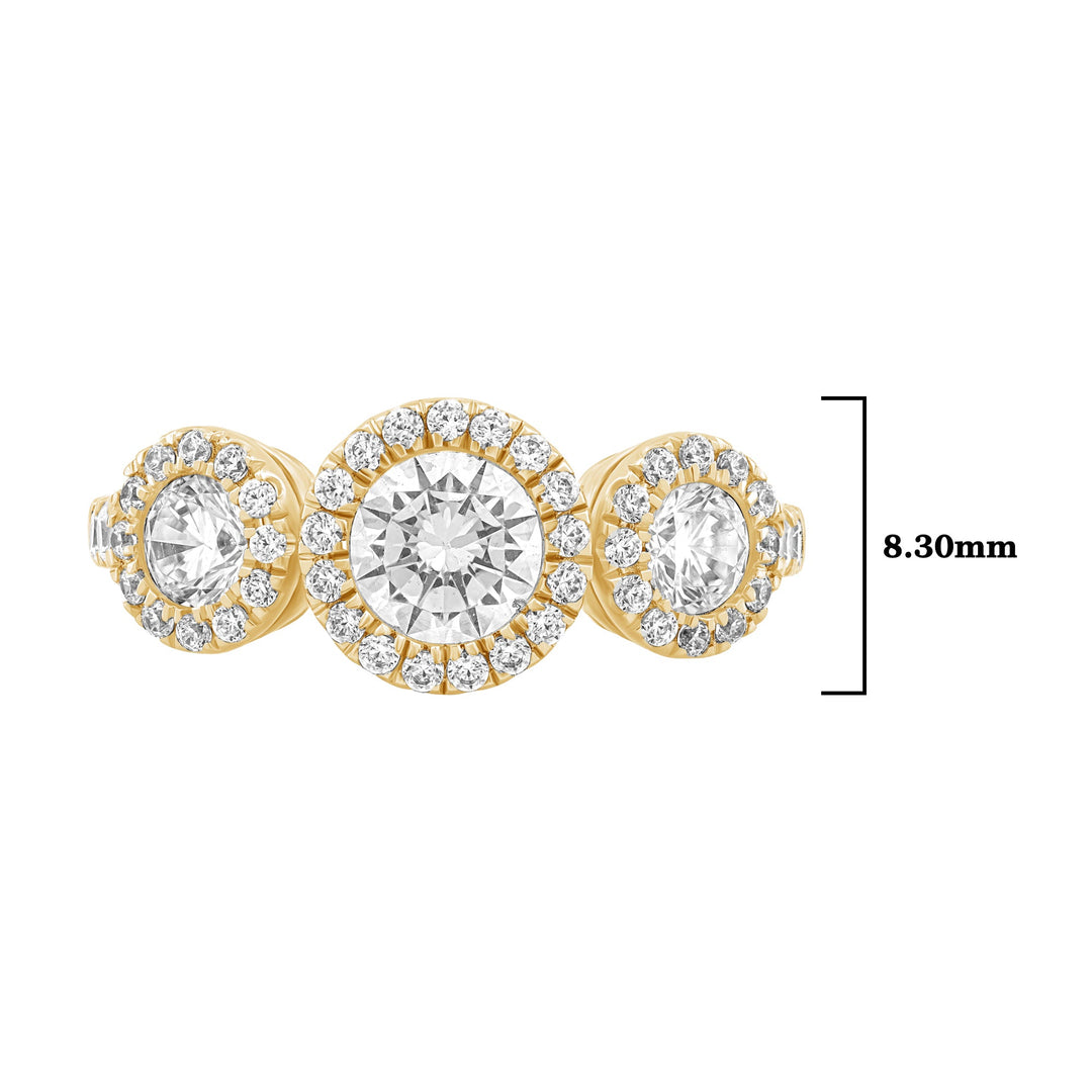1.45 CT Lab Grown Diamond Three-Stone Halo Engagement Ring - Dewberry Diamonds