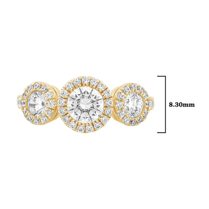 1.45 CT Lab Grown Diamond Three-Stone Halo Engagement Ring - Dewberry Diamonds