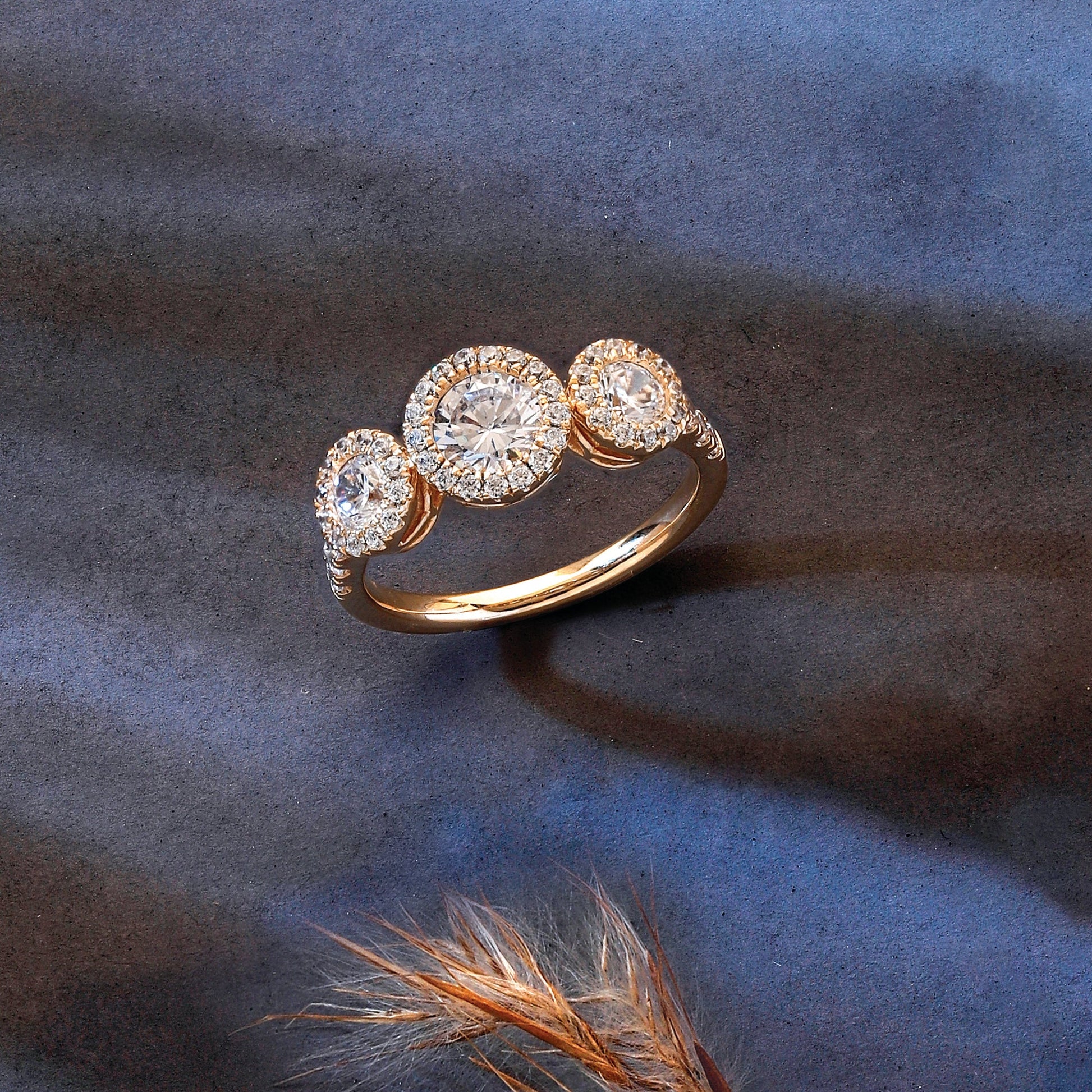 1.45 CT Lab Grown Diamond Three-Stone Halo Engagement Ring - Dewberry Diamonds