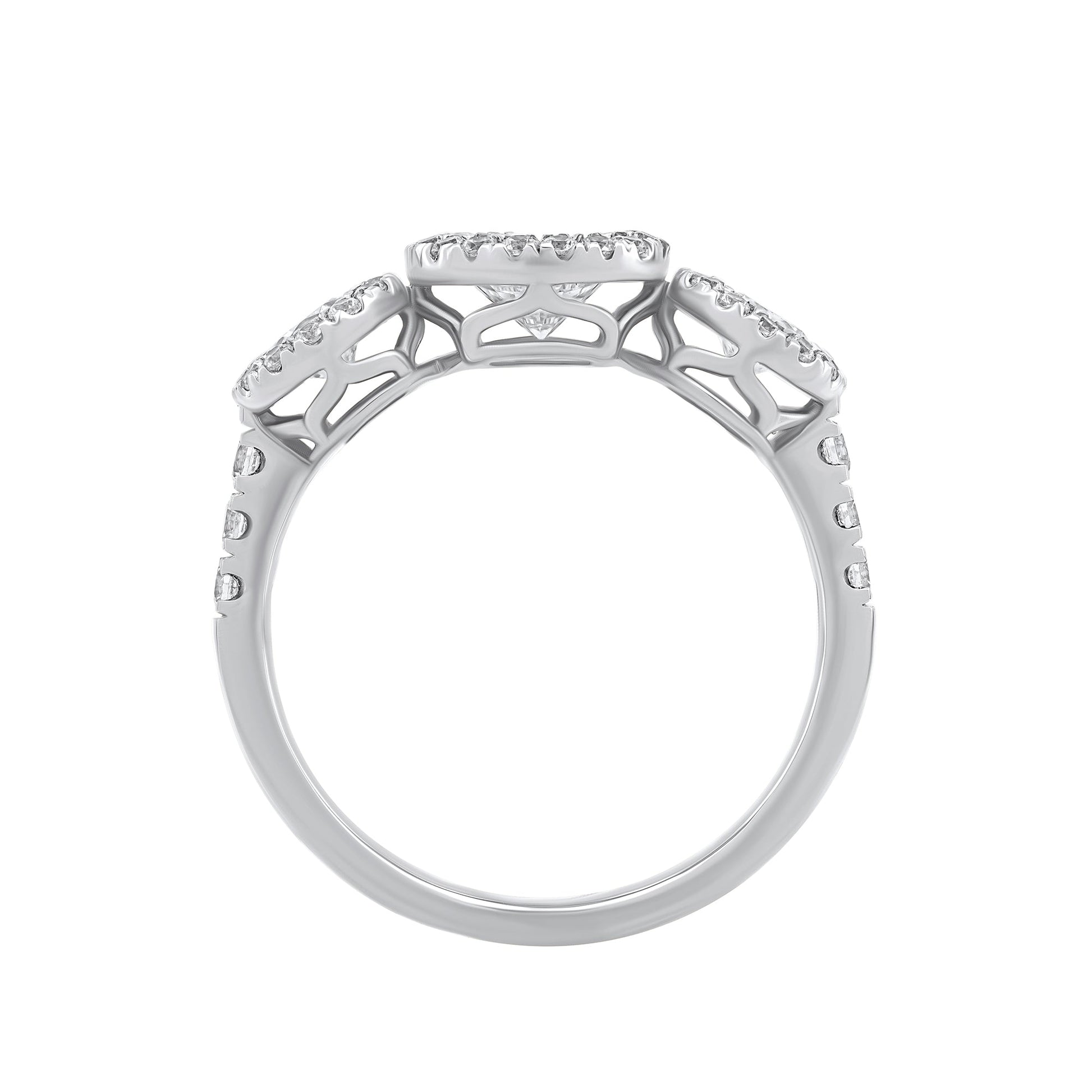 1.45 CT Lab Grown Diamond Three-Stone Halo Engagement Ring - Dewberry Diamonds