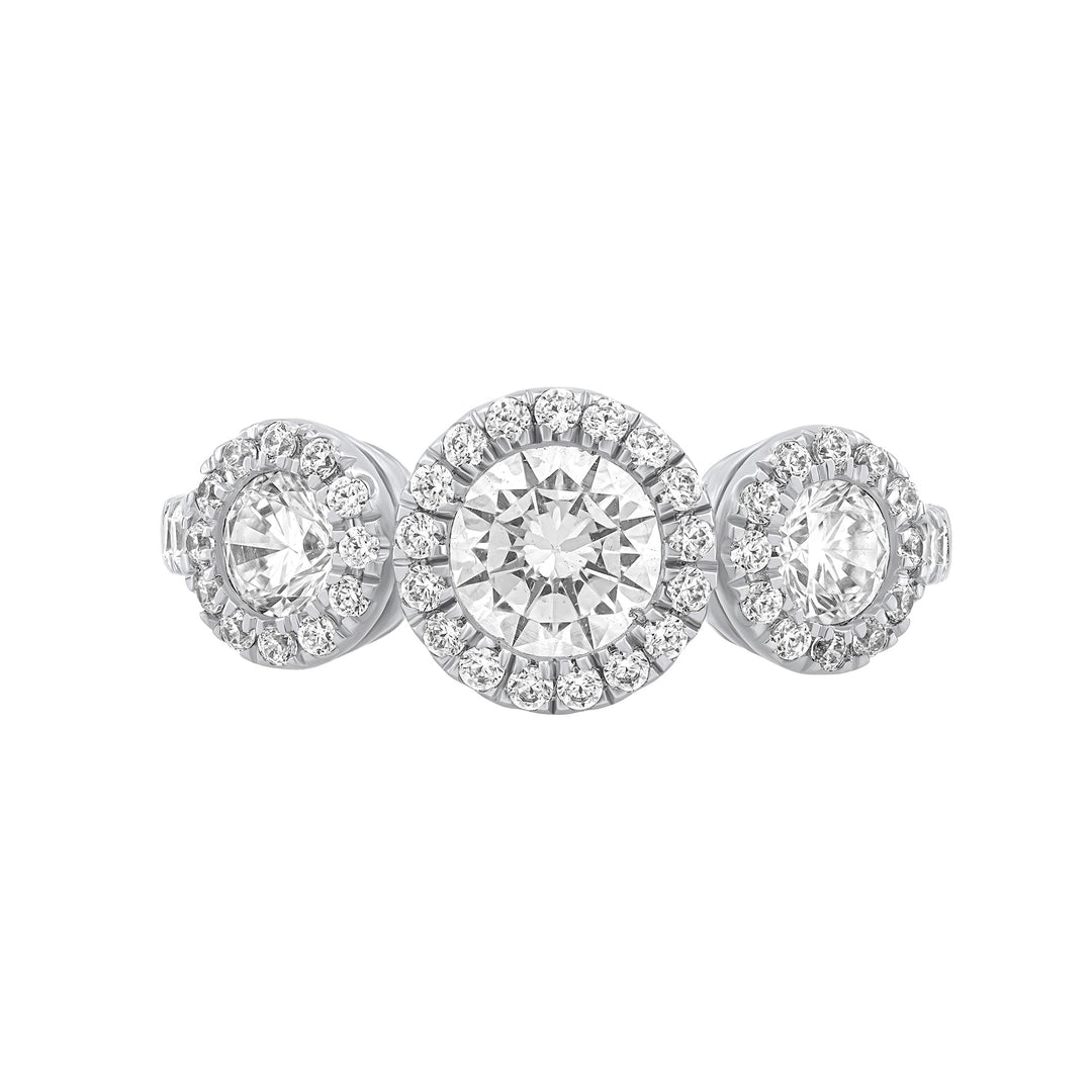 1.45 CT Lab Grown Diamond Three-Stone Halo Engagement Ring - Dewberry Diamonds