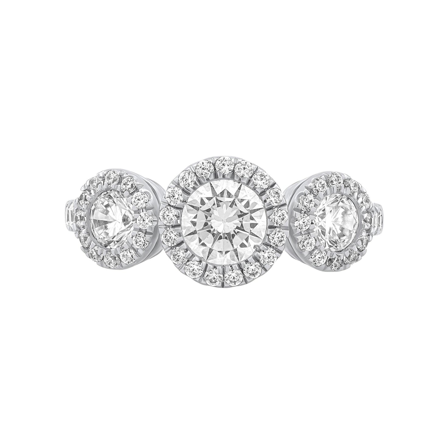 1.45 CT Lab Grown Diamond Three-Stone Halo Engagement Ring - Dewberry Diamonds