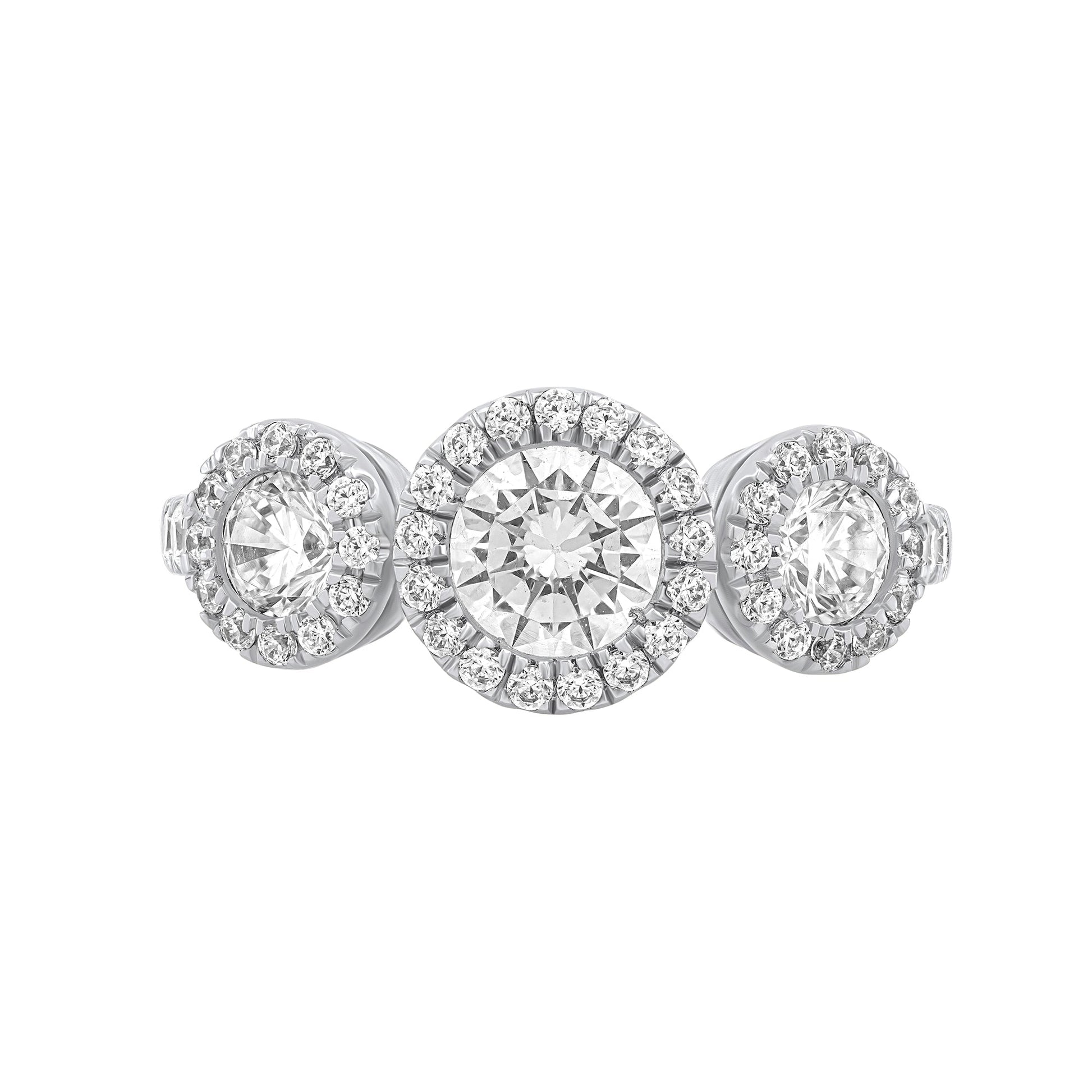 1.45 CT Lab Grown Diamond Three-Stone Halo Engagement Ring - Dewberry Diamonds