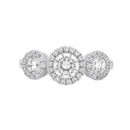 1.45 CT Lab Grown Diamond Three-Stone Halo Engagement Ring - Dewberry Diamonds