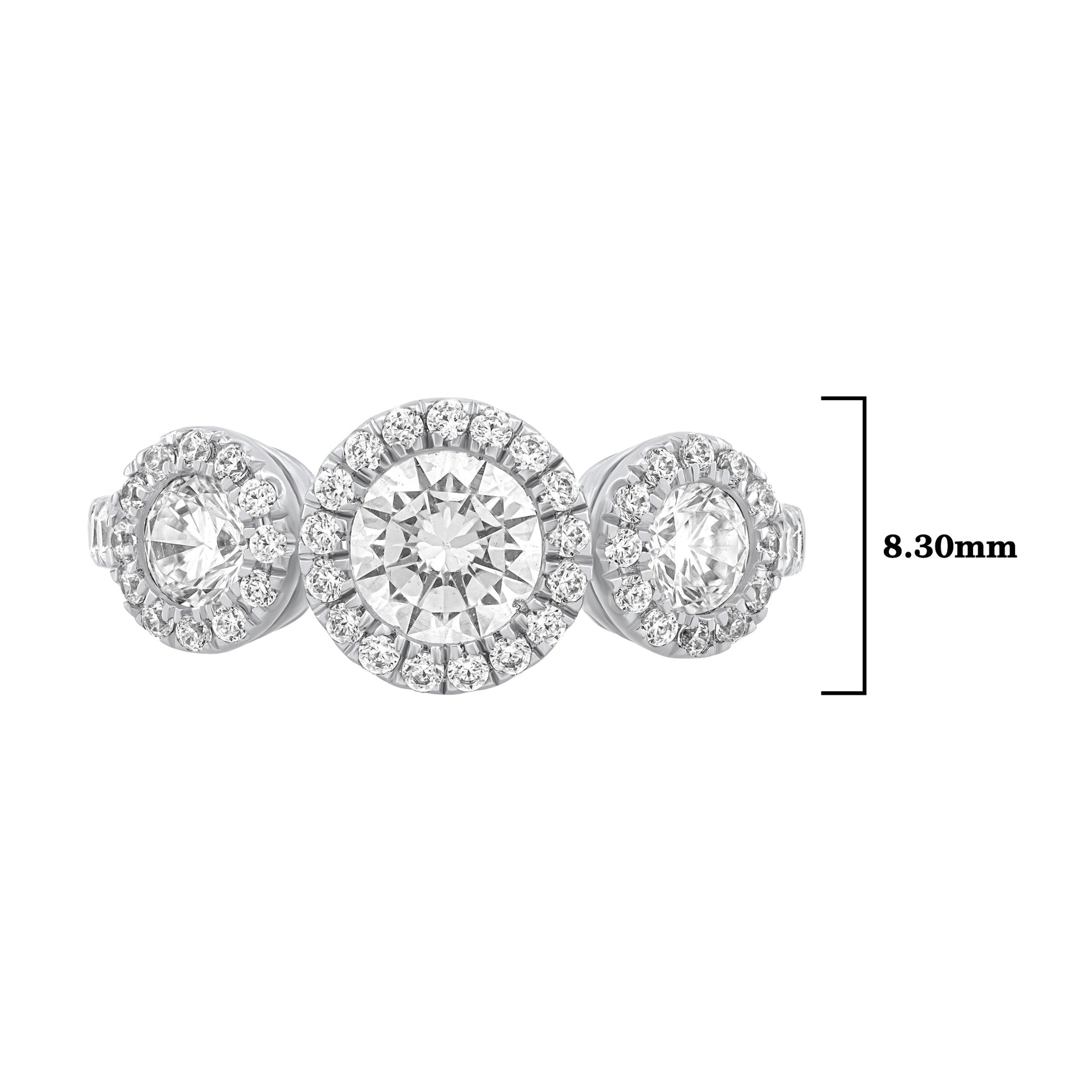 1.45 CT Lab Grown Diamond Three-Stone Halo Engagement Ring - Dewberry Diamonds