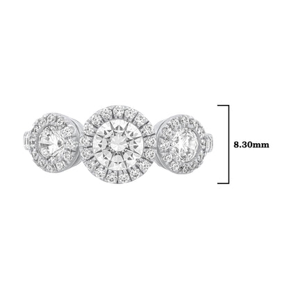 1.45 CT Lab Grown Diamond Three-Stone Halo Engagement Ring - Dewberry Diamonds