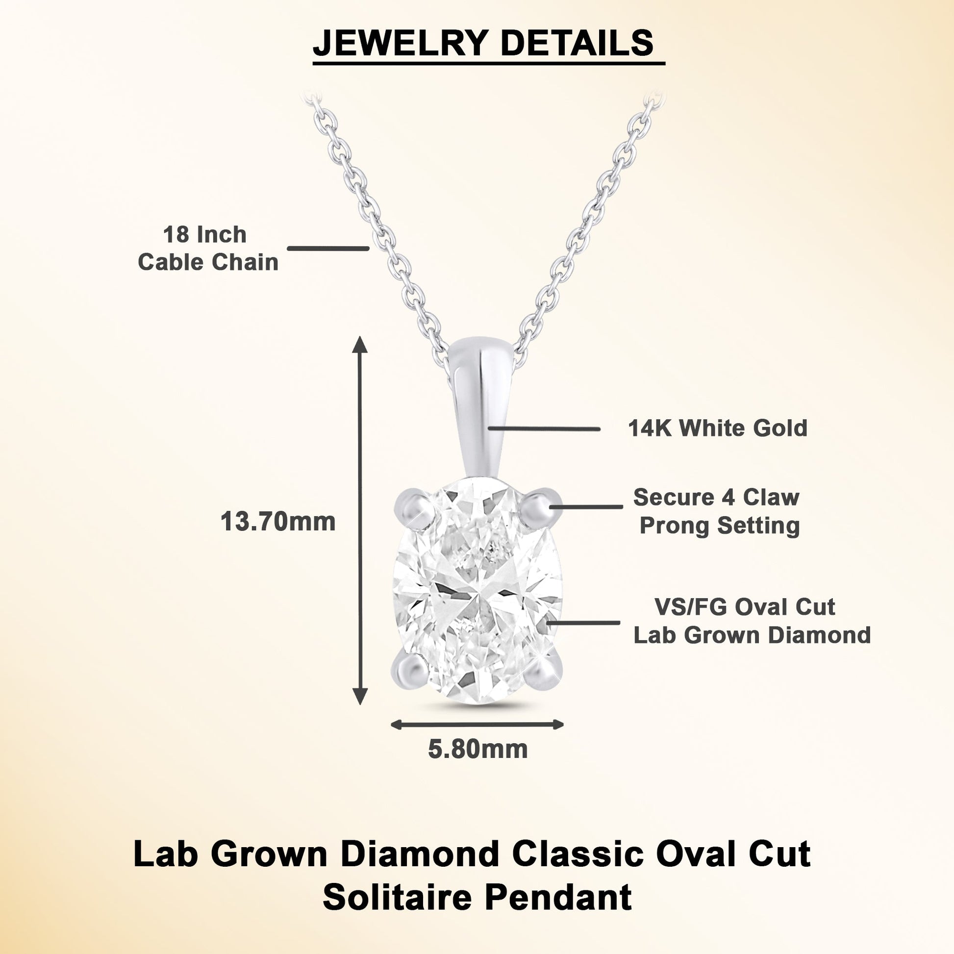 14k Gold 1-0.50 Ct Oval Cut Solitaire Pendant Necklace - Dewberry Diamonds