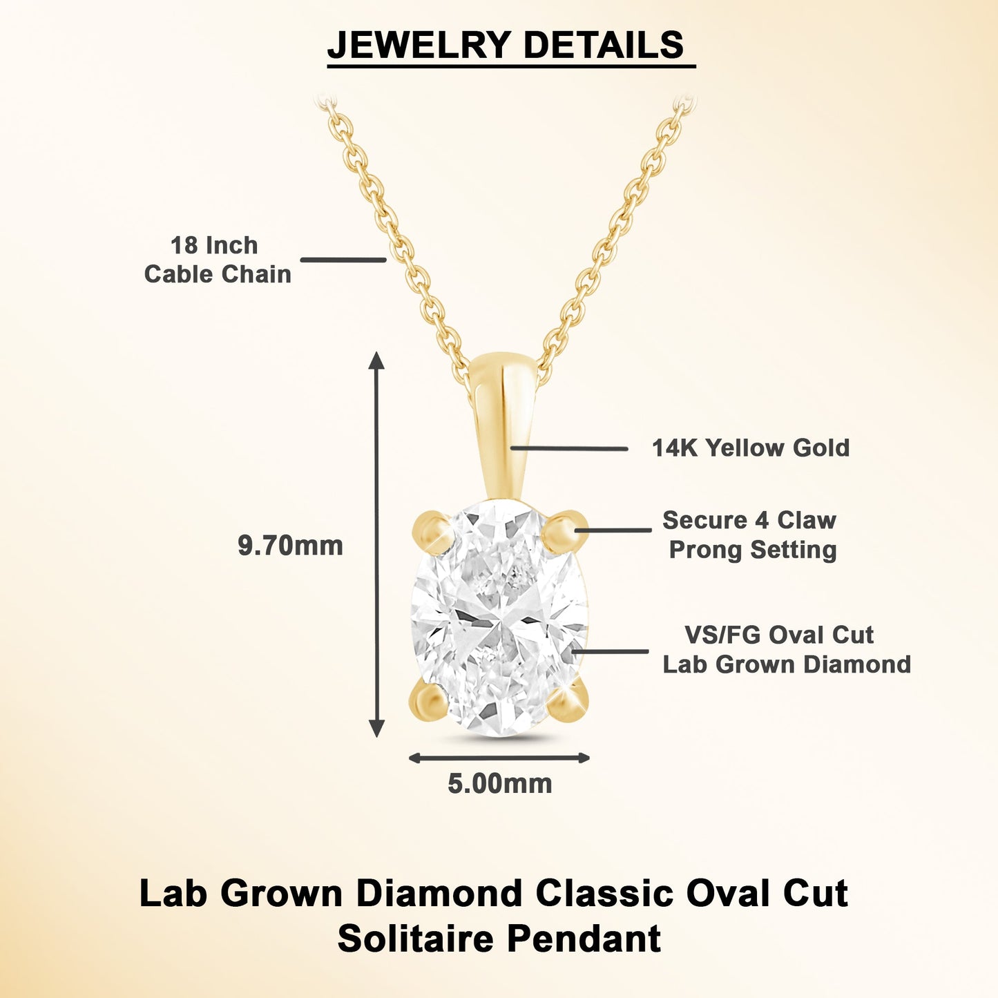 14k Gold 1-0.50 Ct Oval Cut Solitaire Pendant Necklace - Dewberry Diamonds