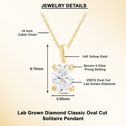 14k Gold 1-0.50 Ct Oval Cut Solitaire Pendant Necklace - Dewberry Diamonds