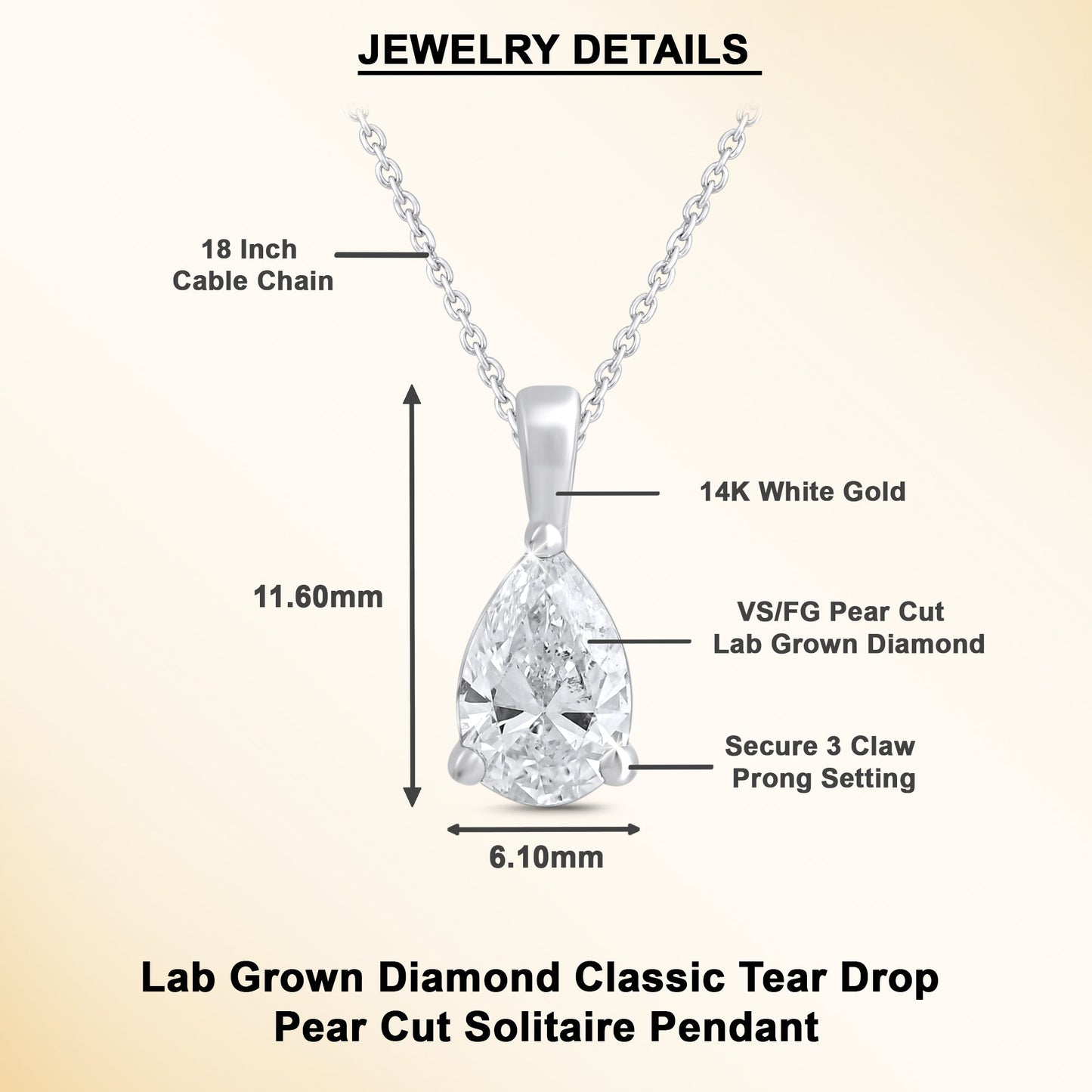 14k Gold 1-0.50 Ct Pear Cut Pendant Necklace - Dewberry Diamonds