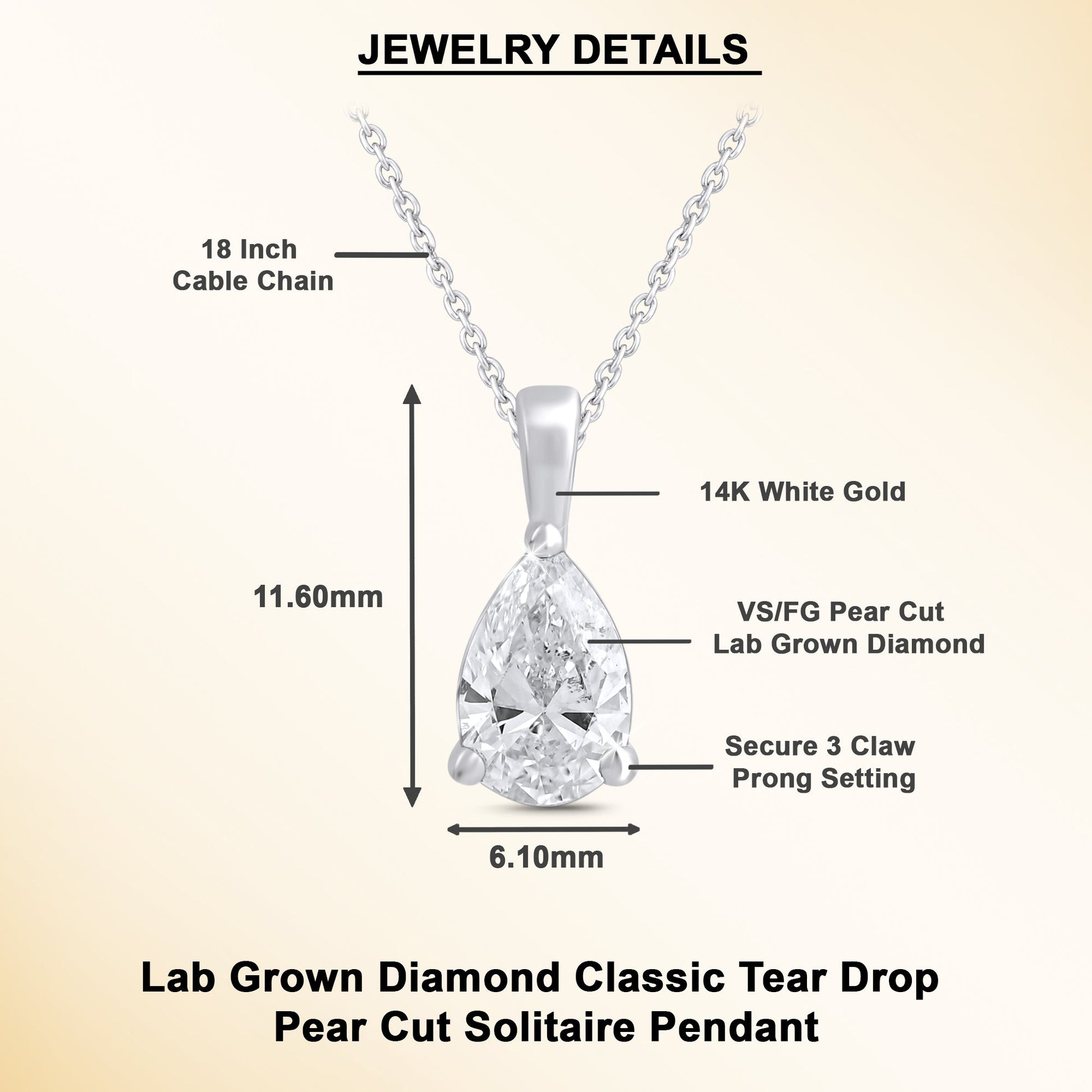 14k Gold 1-0.50 Ct Pear Cut Pendant Necklace - Dewberry Diamonds