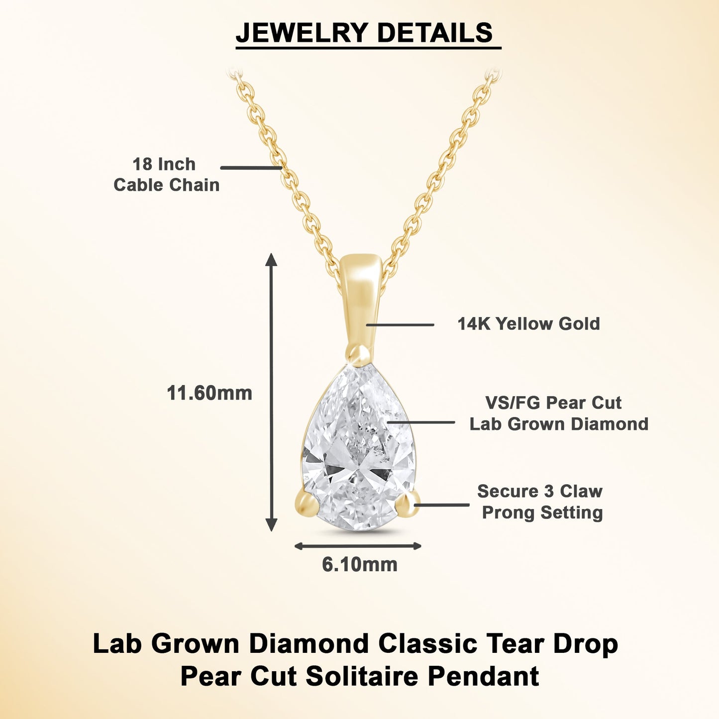 14k Gold 1-0.50 Ct Pear Cut Pendant Necklace - Dewberry Diamonds