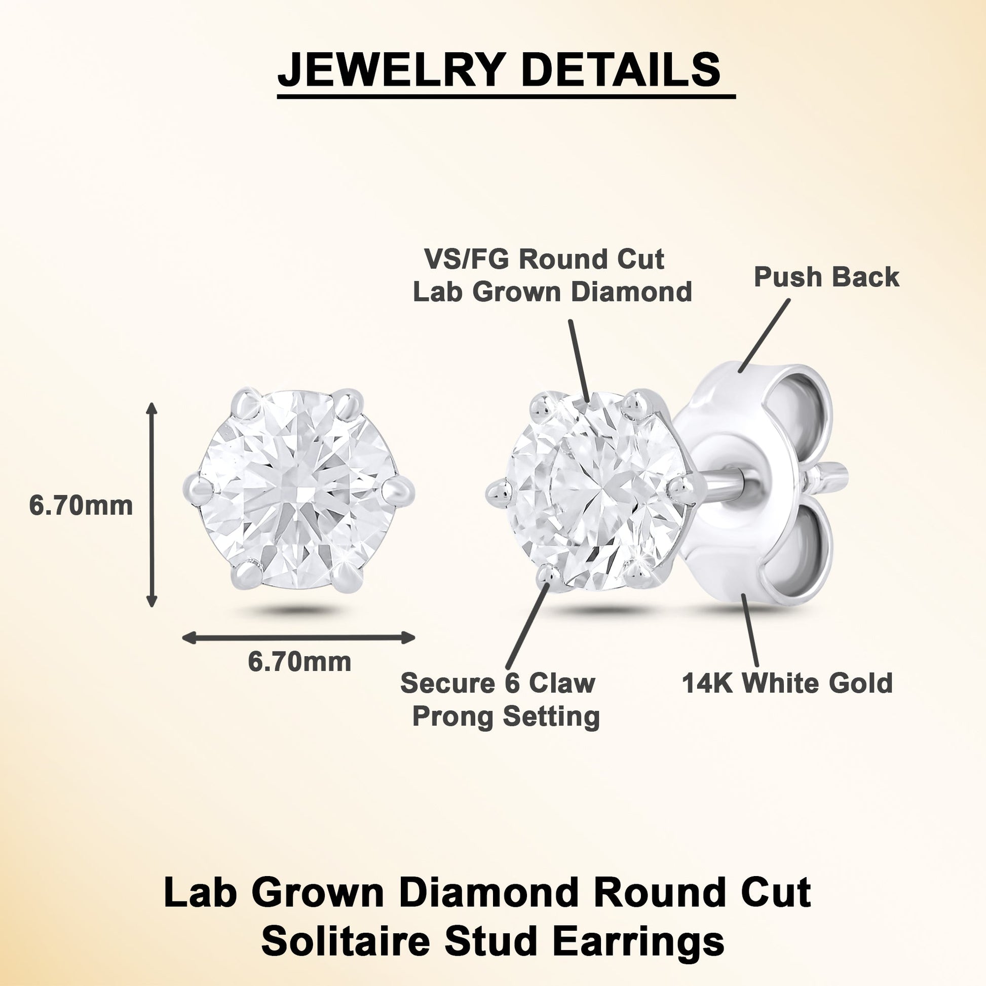 14K Gold 1 Ct Lab Grown Diamond Solitaire Stud Earrings - Dewberry Diamonds