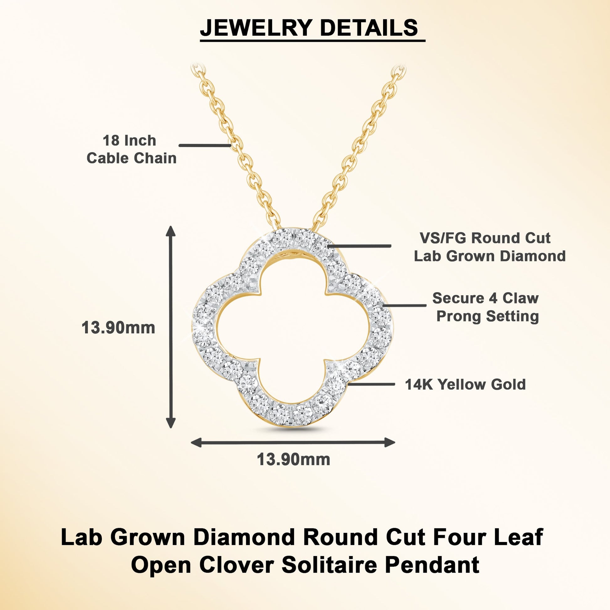 14K Gold Lab Grown Diamond Four Leaf Open Clover Necklace - Dewberry Diamonds