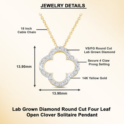 14K Gold Lab Grown Diamond Four Leaf Open Clover Necklace - Dewberry Diamonds