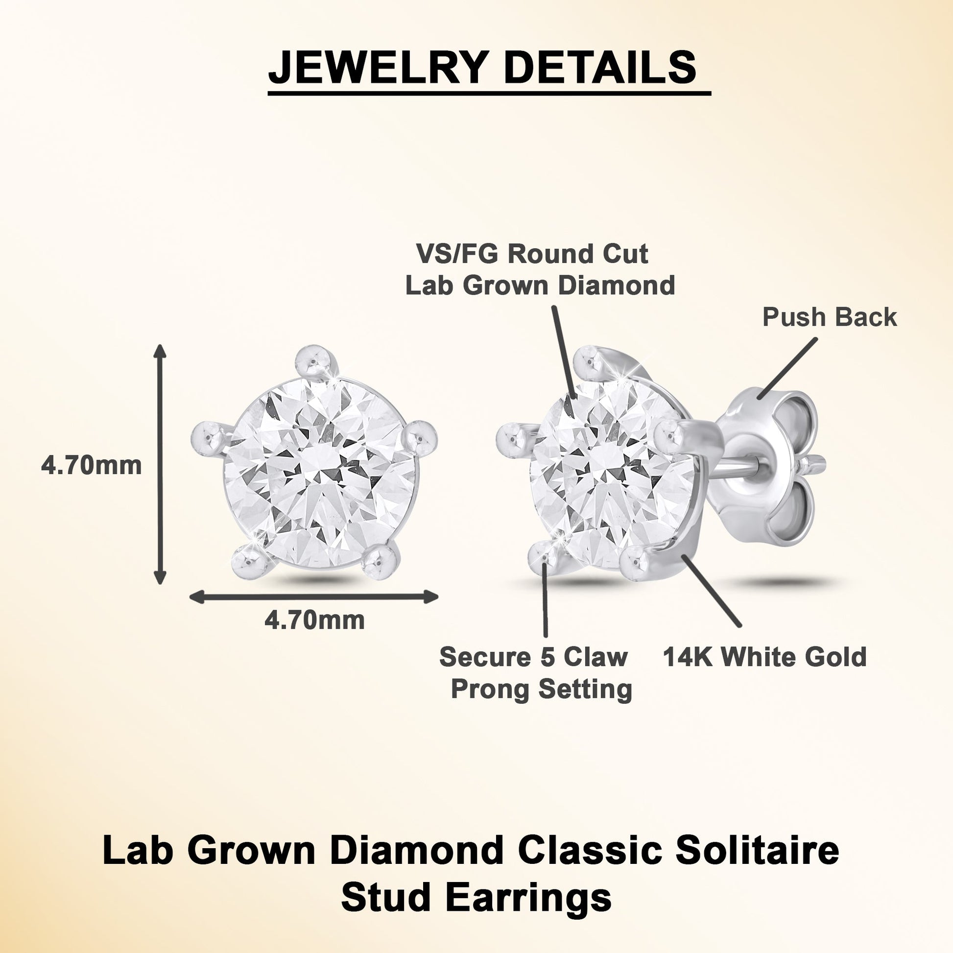 14K Gold Lab Grown Diamond Solitaire Stud Earrings - Dewberry Diamonds