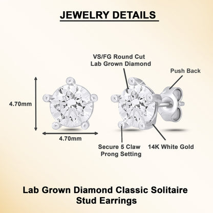 14K Gold Lab Grown Diamond Solitaire Stud Earrings - Dewberry Diamonds