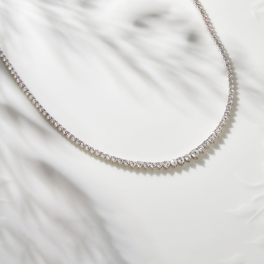 14K White Gold Graduated Tennis Necklace 7 Ct Round Diamond - Dewberry Diamonds