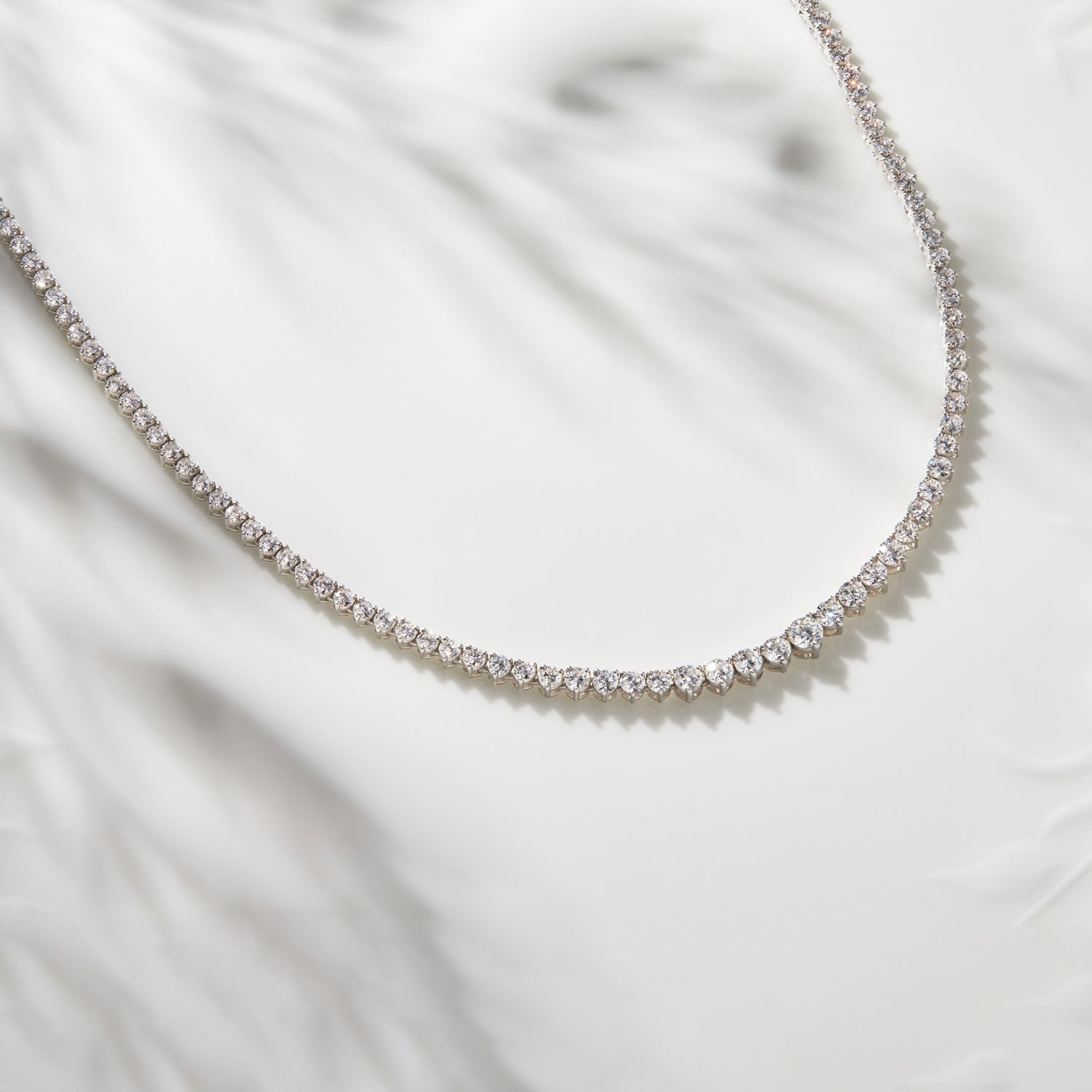 14K White Gold Graduated Tennis Necklace 7 Ct Round Diamond - Dewberry Diamonds