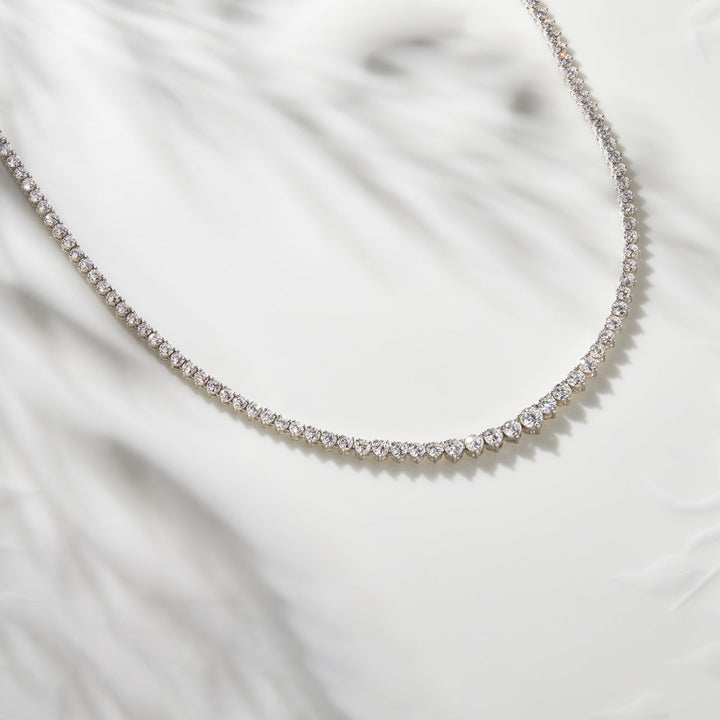 14K White Gold Graduated Tennis Necklace 7 Ct Round Diamond - Dewberry Diamonds