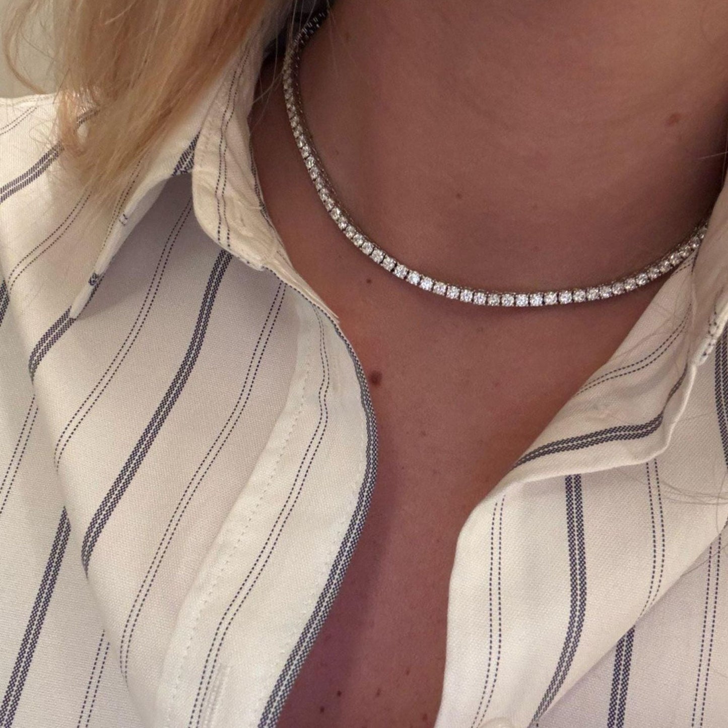 14K White Gold Round Cut Diamond Tennis Necklace - Dewberry Diamonds