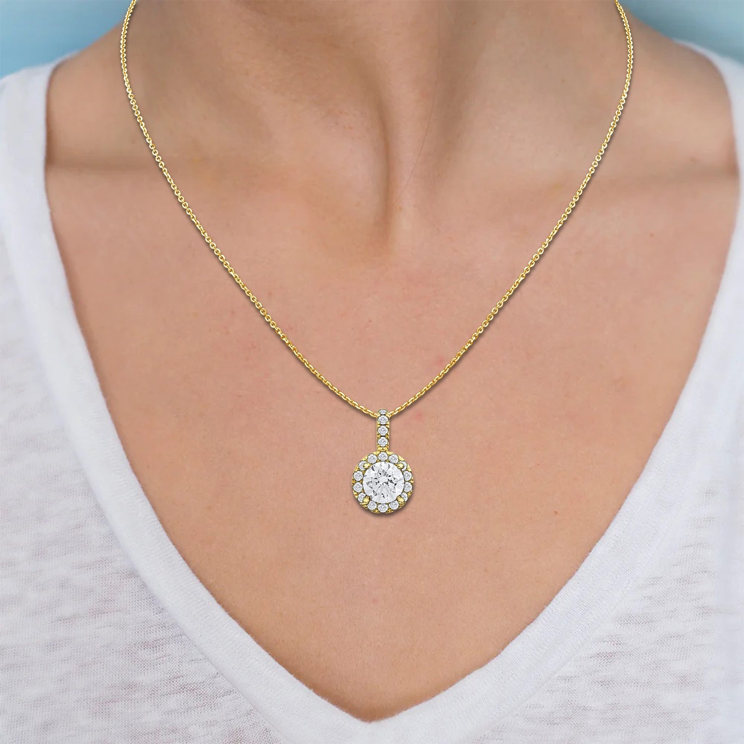 14k White/Yellow Gold 1.00-0.50 Ct Round Halo Necklace - Dewberry Diamonds